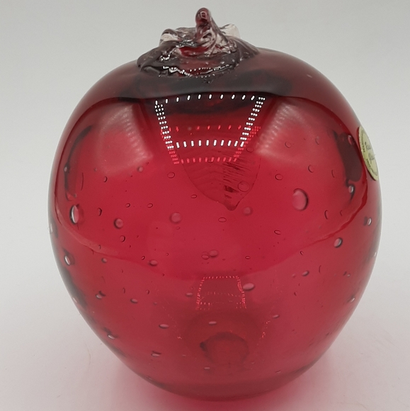 Vintage Angelo Rossi Cranberry Glass Apple Figurine Handmade Original Sticker - Picture 4 of 7
